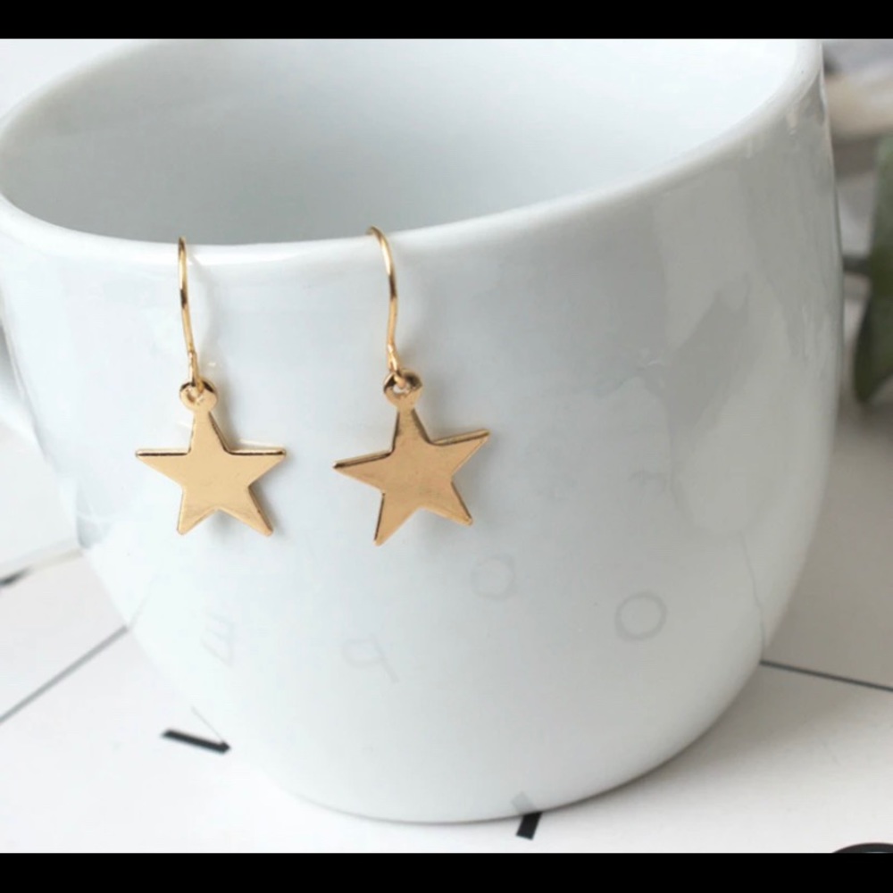 Minimalist Gold Star Dangle Earrings - Picture 3 of 4